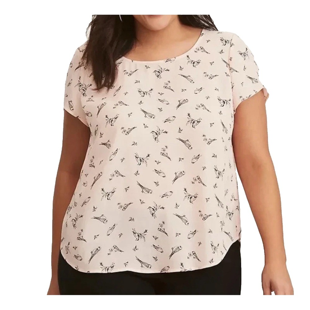 Torrid Pink Chiffon Black Bird Design‎ Bow-Tie Keyhole-Back Top Women's  Size 3